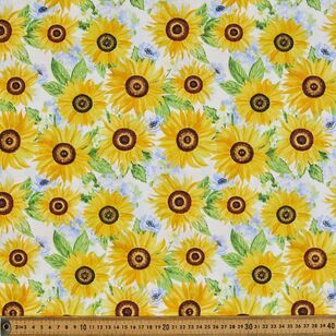 Sunflowers Printed 112 cm Cotton Fabric White 112 cm