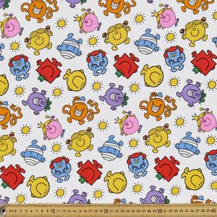 Mr. Men & Little Miss Mr. Men Tossed Characters Printed 112 cm Cotton Fabric White 112 cm