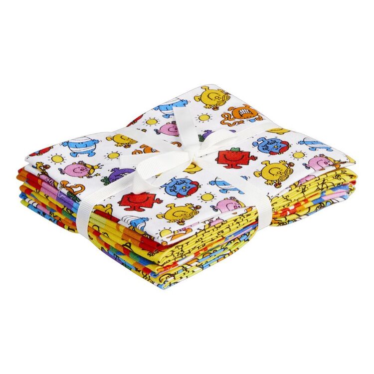 Mr Men & Little Miss Printed Cotton Fat Quarter Fabric Bundle 5 Pieces Multicoloured 45 x 55 cm