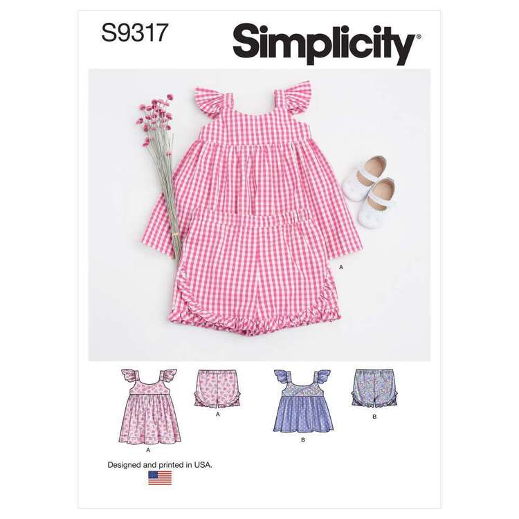 Simplicity Sewing Pattern S9317 Babies' Dress, Top and Shorts XX Small - Medium