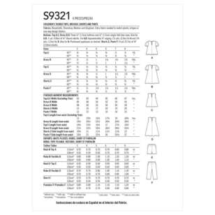 Simplicity Sewing Pattern S9321 Children's Tucked Tops, Dresses, Shorts and Pants 3 - 7
