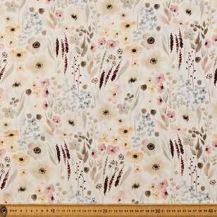 Beautifully Pressed Floral Printed 135 cm Rayon Fabric Ivory 135 cm