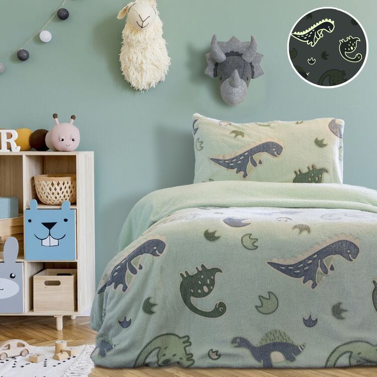 Kids House Dino Teddy Glow In The Dark Quilt Cover Set