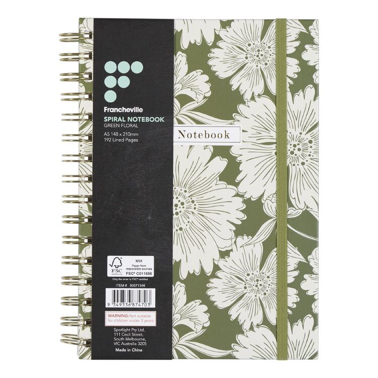 Francheville A5 Green Floral Spiral Notebook