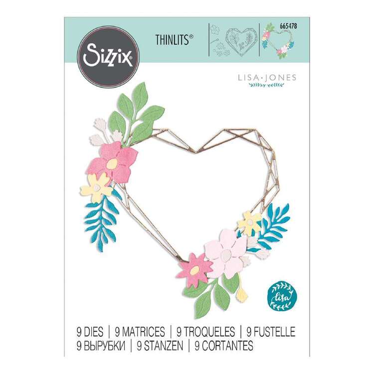 Sizzix Thinlits Floral Geo Heart Frame Die Set 9 Pack