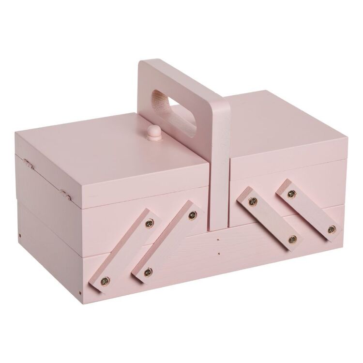 Wooden Fold-Out Sewing Box Pink