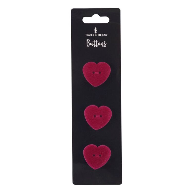 Timber & Thread Velvet Heart Buttons 3 Pack