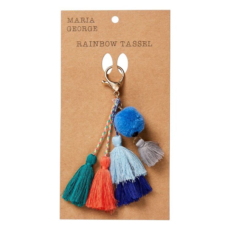 Maria George Rainbow #5 Pom Tassel Keychain Blue