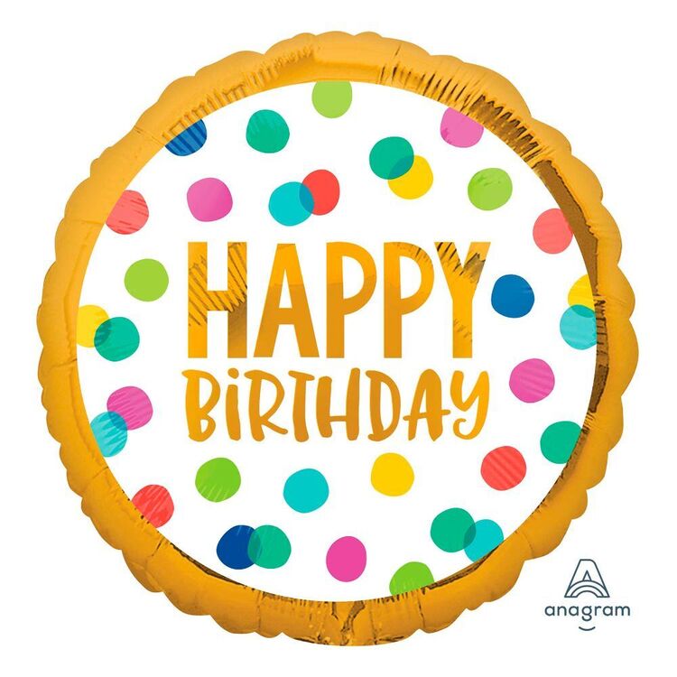 Amscan Happy Birthday Dots Round Foil Balloon Gold