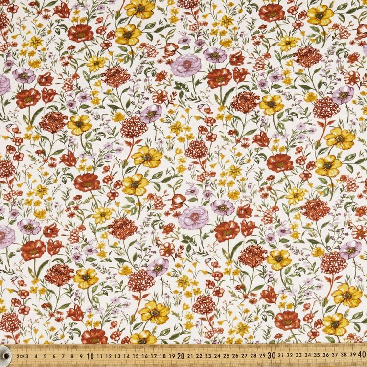 Pressed Floral Printed 148 cm Organic Cotton Elastane Jersey Fabric Multicoloured 148 cm