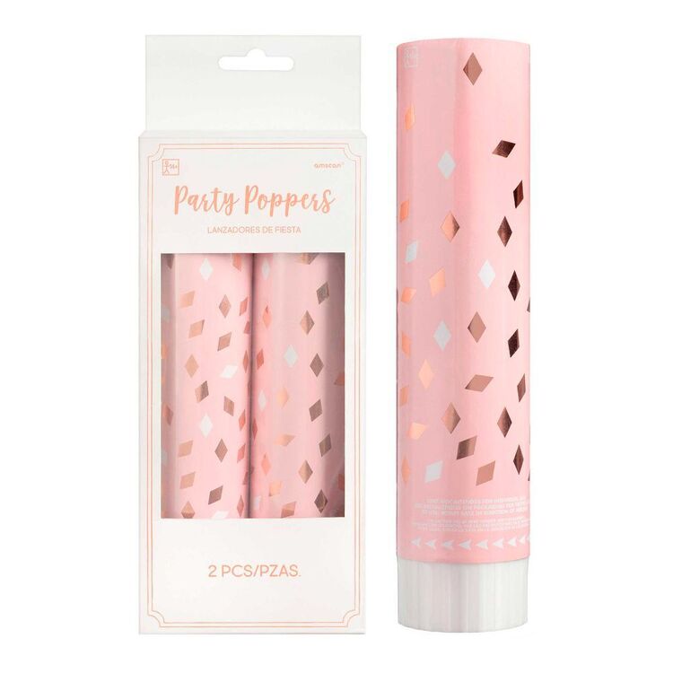 Amscan Blush Birthday Foil Confetti Popper 2 Pack Rose Gold, Pink & White