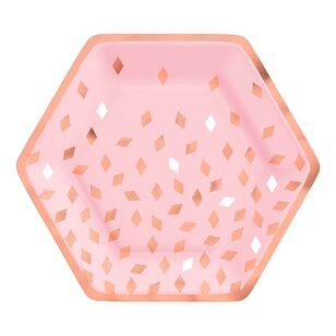 Amscan Blush Birthday 23cm Hexagon Plate 8 Pack Rose Gold, Pink & White 23 cm