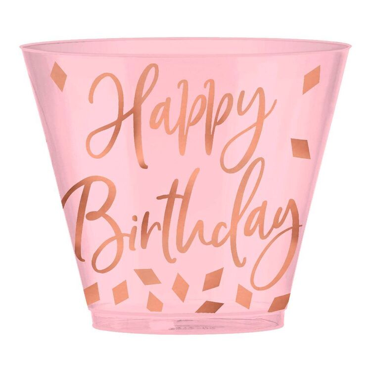 Amscan Blush Birthday Plastic Cups 30 Pack Rose Gold, Pink & White 266 mL