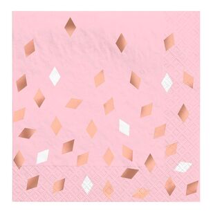 Amscan Blush Birthday Hot-Stamped Lunch Napkins 16 Pack Rose Gold, Pink & White