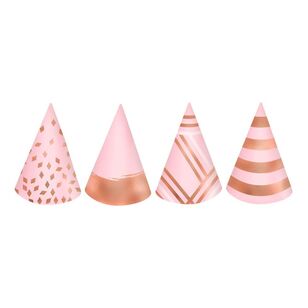 Amscan Blush Birthday Mini Foil Cone Hats 12 Pack Rose Gold, Pink & White
