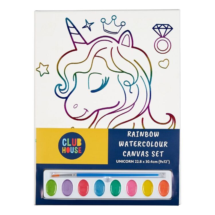 Club House Unicorn Rainbow Watercolour Canvas Set