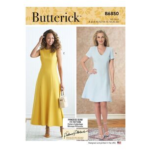 Butterick Sewing Pattern B6850 Misses' Jewel or V-Neck Fit & Flare Dresses 6 - 22
