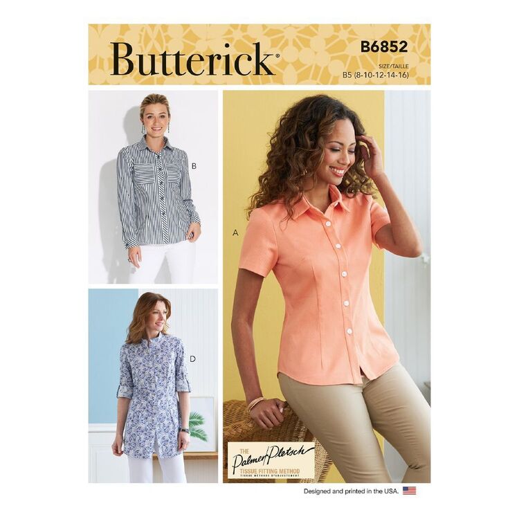 Butterick Sewing Pattern B6852 Misses' Button-Down Shorts With Collar, Sleeve & Hem Variations