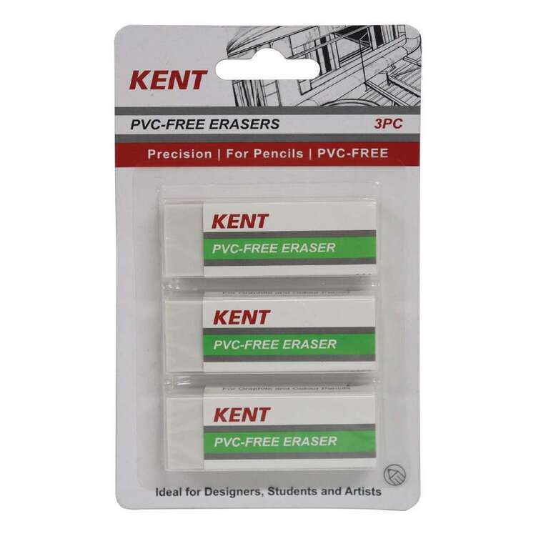Kent PVC Free Erasers 3 Pack Multicoloured