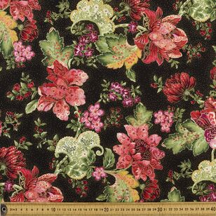 Timeless Treasures Roseraie Large Floral Printed 112 cm Cotton Fabric Black 112 cm