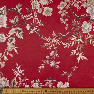 Garden Floral Printed 90 cm Oriental Brocade Fabric Red 90 cm