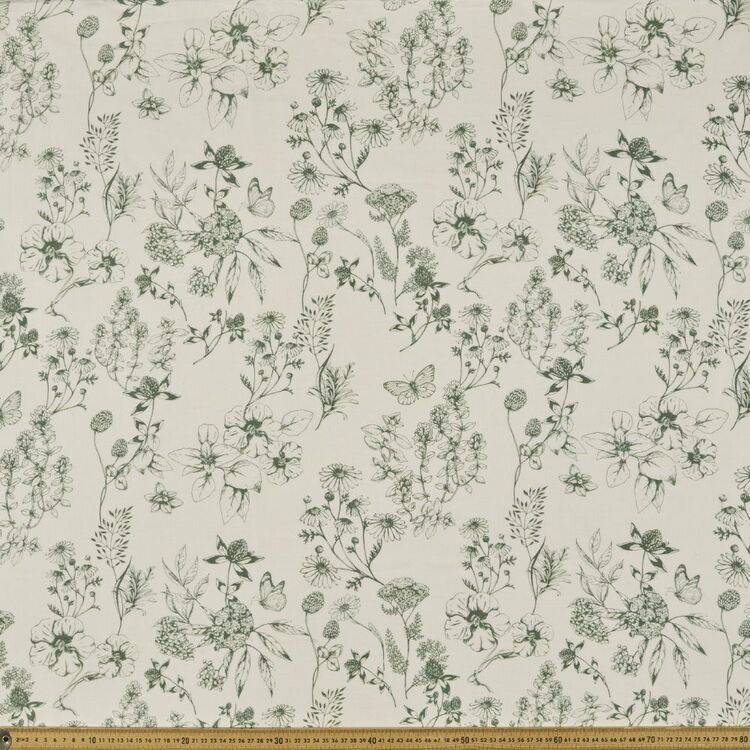 Bonnie Floral Digital Printed 112 cm Cotton Linen Fabric Natural Fleck 112 cm