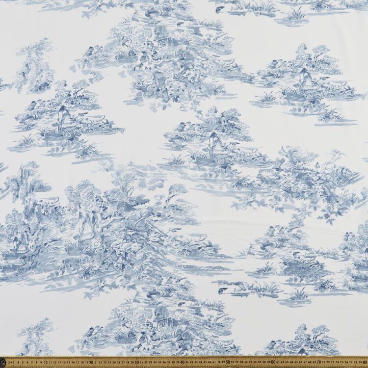 Toile Printed 135 cm Rayon Fabric Blue & White 135 cm