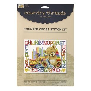 Country Threads Teddy Birth Sampler Cross Stitch Kit Multicoloured