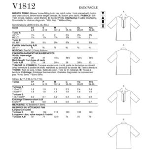 Vogue V1812 Misses' Tunics 6 - 10