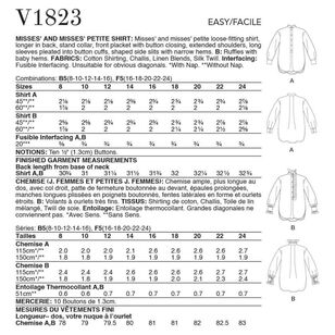 Vogue V1823 Misses' and Misses' Petite Shirt
