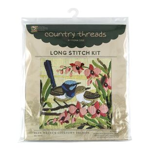 Country Threads Blue Wren & Orchards Long Stitch Kit Multicoloured