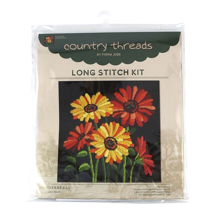 Country Threads Gerberas Long Stitch Kit Multicoloured