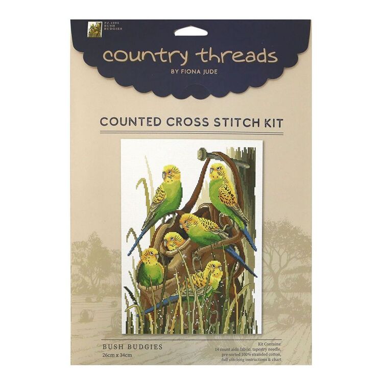Country Threads Bush Budgies Cross Stitch Kit Multicoloured