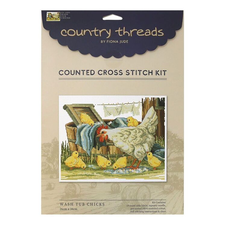 Country Threads Wash Tub Chicks Cross Stitch Kit