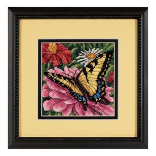 Dimensions Butterfly On Zinnia Cross Stitch Kit Multicoloured 13 x 13 cm