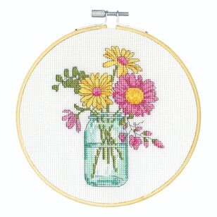 Dimensions Flower Mason Jar Cross Stitch Kit Multicoloured 15 cm