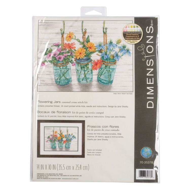Dimensions Flowering Jars Cross Stitch Kit Multicoloured 36 x 25 cm