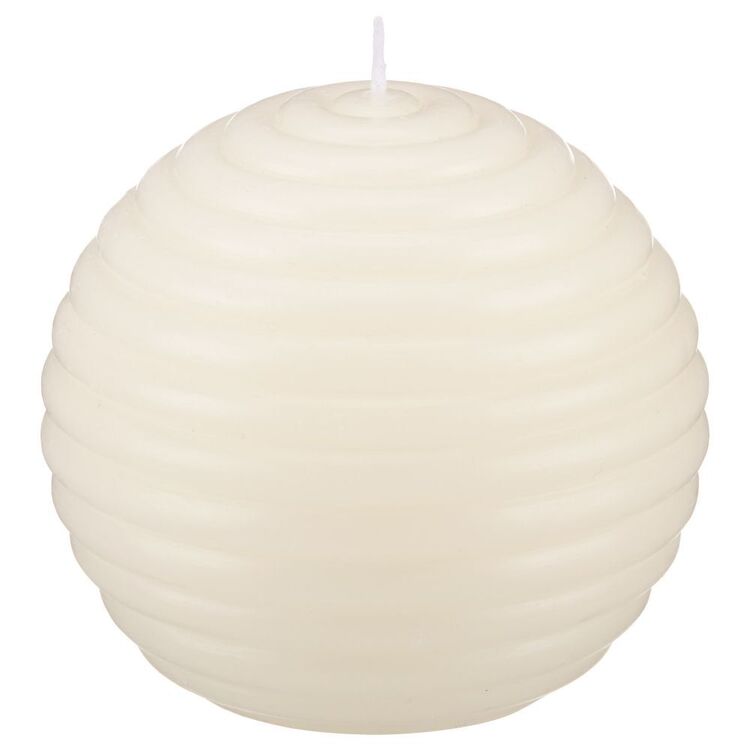 Bouclair Exotic Nomad Ribbed Ball Candle White 10 x 10 cm