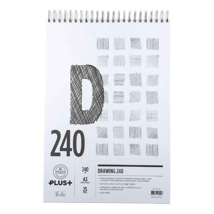 The Paper House Plus 240 gsm 25 Sheets Draw Pad White A3