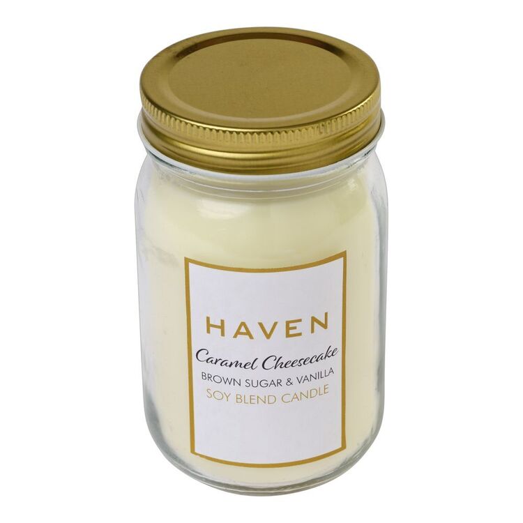 Haven Caramel Cheesecake Brown Sugar & Vanilla Scented Mason Jar Candle 13 cm Brown