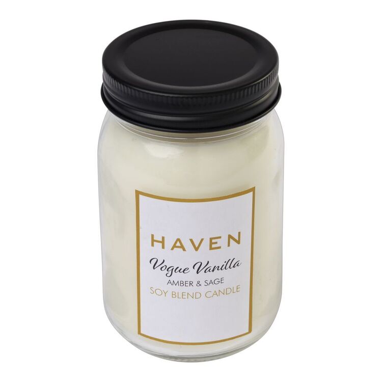 Haven Vogue Vanilla Amber & Sage Scented Mason Jar Candle 13 cm