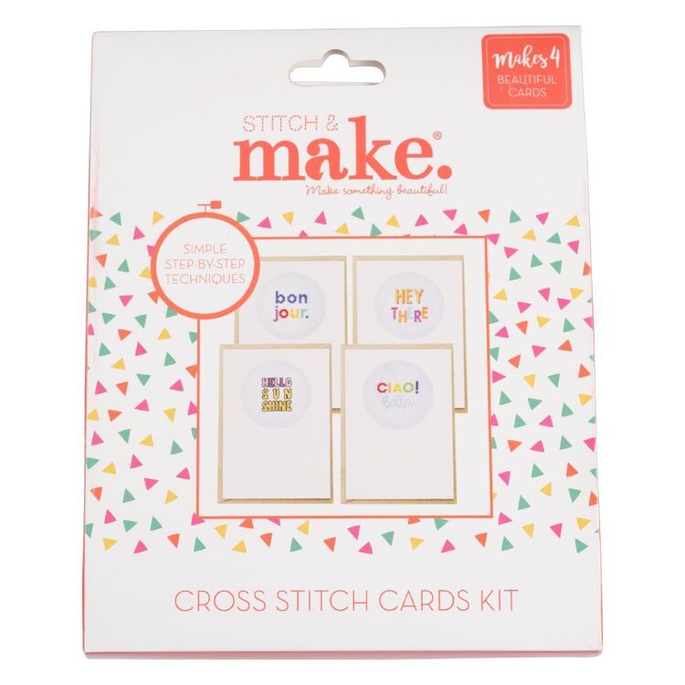 Make Cross Stitch Words Greeting Cards 4 Pack Multicoloured