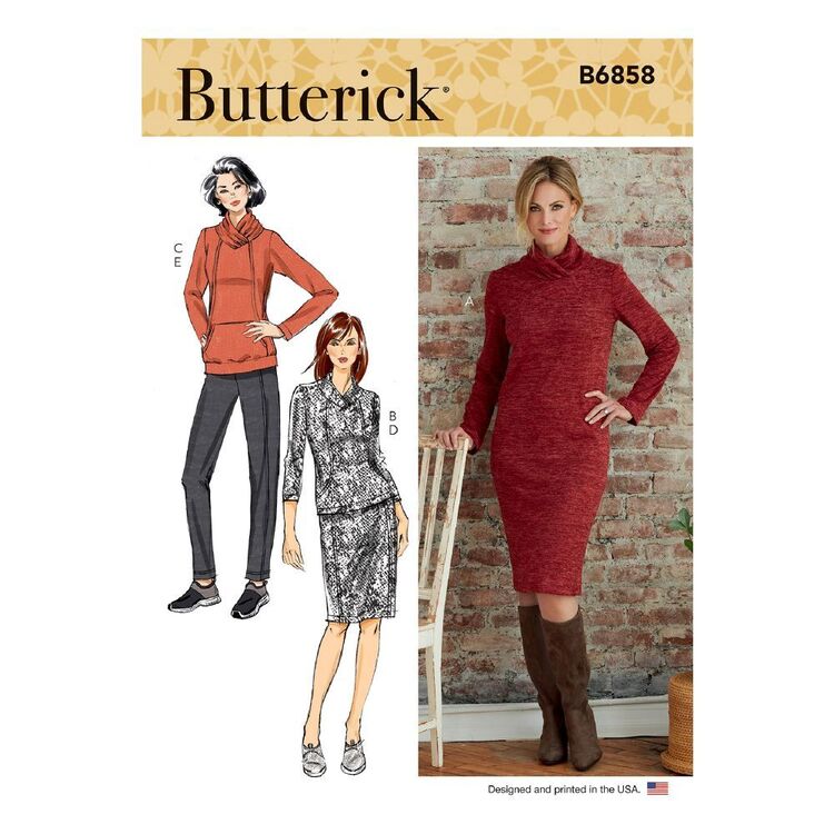 Butterick Sewing Pattern B6858 Misses' Knit Dress, Tops, Skirt and Pants