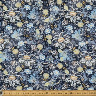 Wallpaper Floral Printed 135 cm Rayon Fabric Navy 135 cm