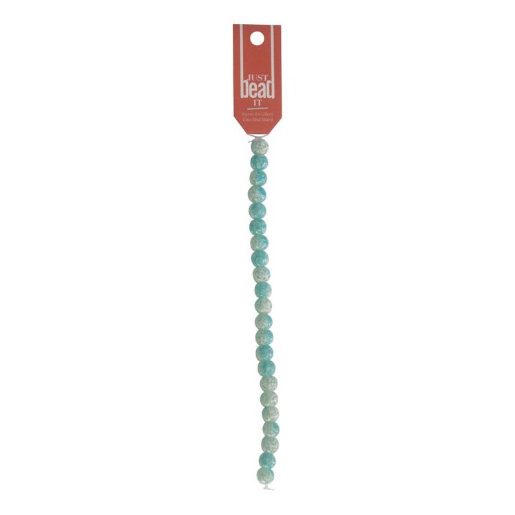 Just Bead It Glass Spotted 10 mm Bead Strand Aqua & White 10 mm