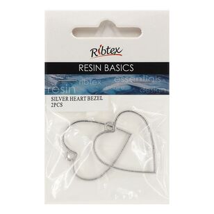 Ribtex Resin Heart Bezel Frame Silver 2 Pieces