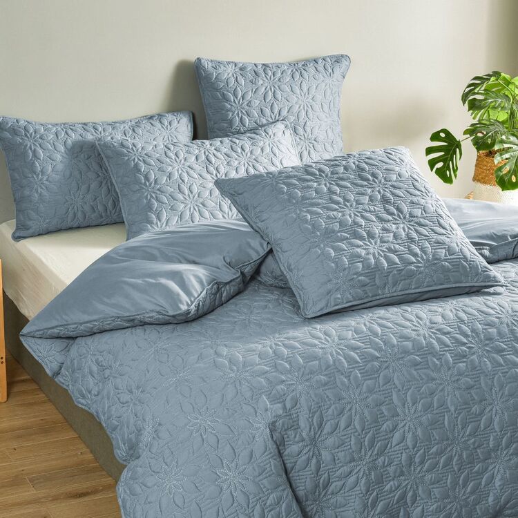 KOO Dahlia Quilted Quilt Cover Set Blue