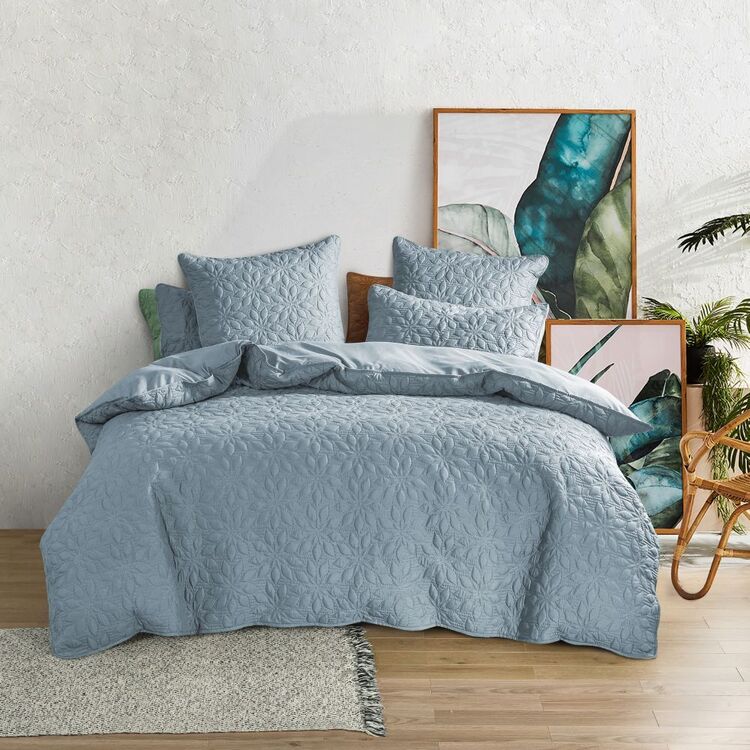 KOO Dahlia Quilted Quilt Cover Set Blue