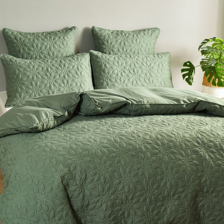 KOO Dahlia Quilted Quilt Cover Set Green Queen