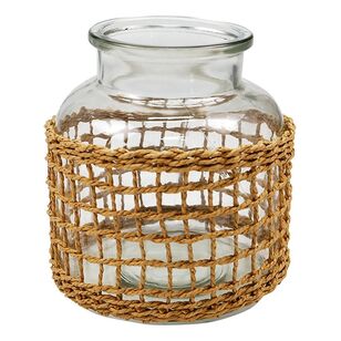 Ombre Home Palm Springs Glass Vase With Rattan Natural 15 x 16 cm